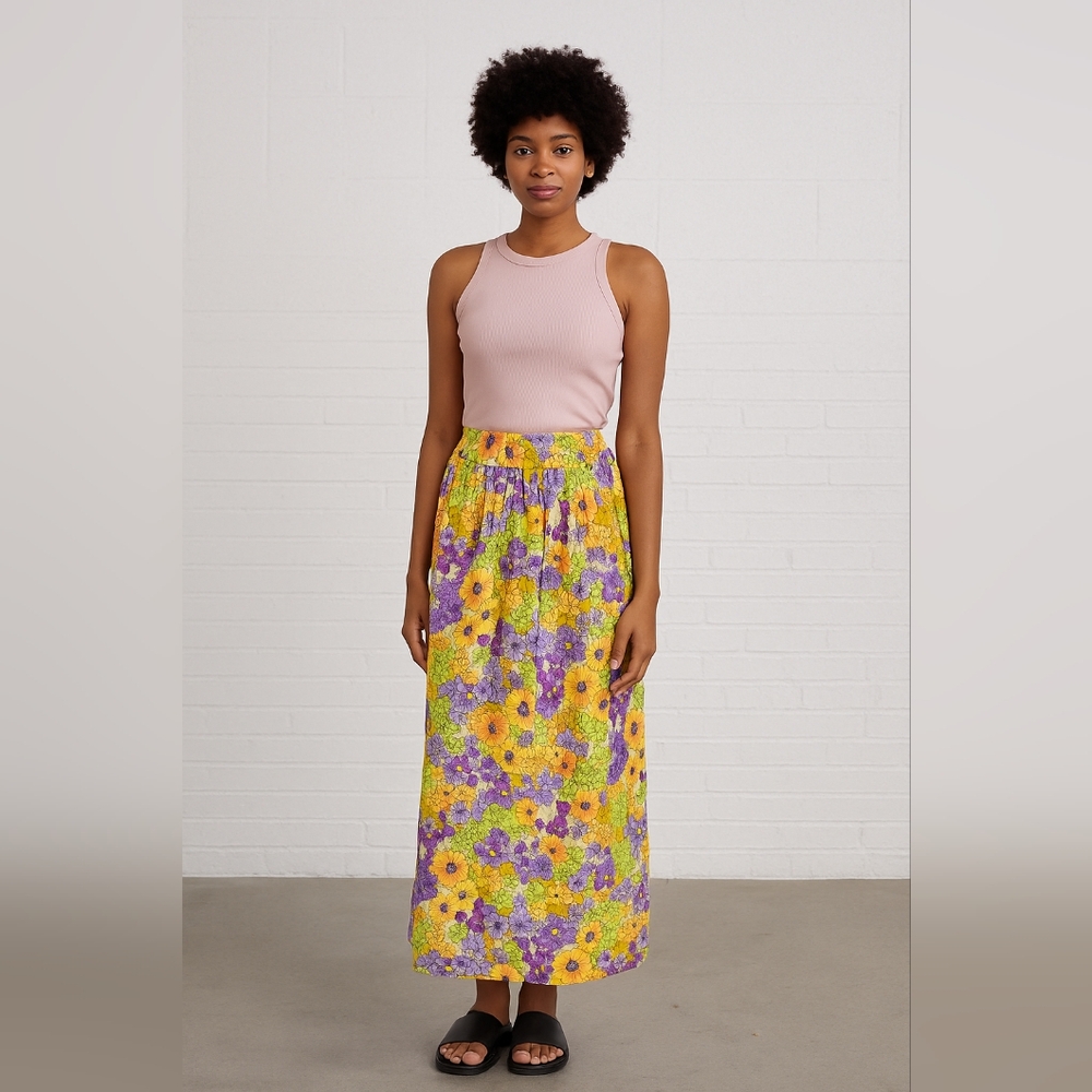 Vintage 70s‎ Floral Maxi Skirt Handmade 13" Waist - Picture 2 of 10
